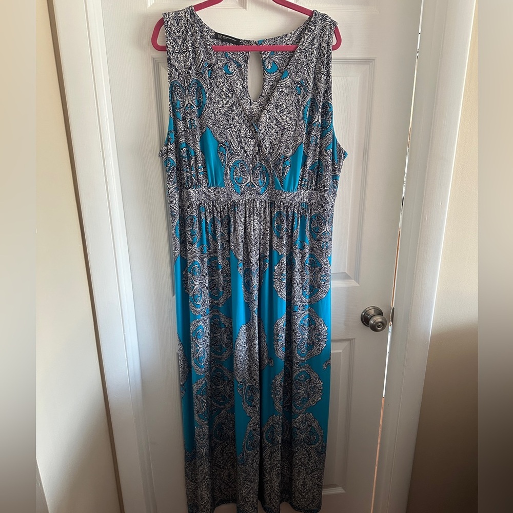 INC International Concepts Teal and Black Paisley Maxi Dress (3X)